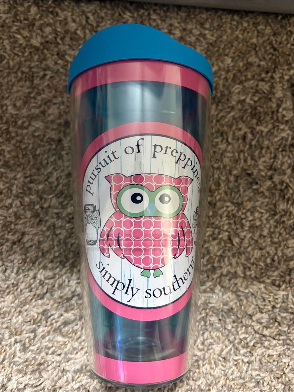 Simply Southern Pink Owl Tumbler with Blue Lid